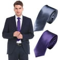 thumbnail image 1 of Men's Slim Skinny Solid Dark Purple Necktie - Classic Plain Wedding Tie for Formal Events, Business, Party, and Groomsmen, 1 of 1