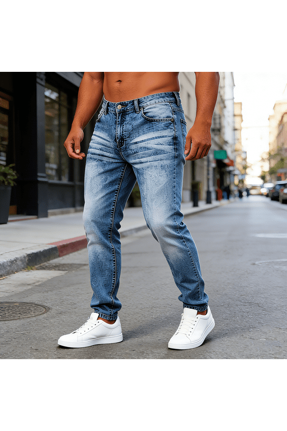 Men's Light Wash Straight Leg Stretch Jeans: Slim-Fit Denim | Comfort Flex Fabric, Standard Sizing (30-40)