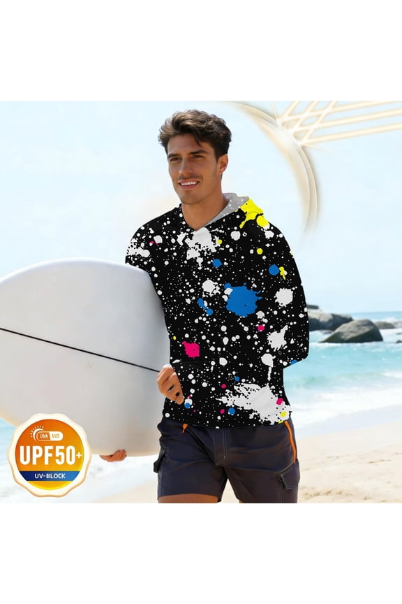 Men's Slim UPF 50+ Sun Protection Top Regular Fit Printed Hooded Raglan Long Sleeve Lightweight Soft UV Block Shirt for Active Wear Orange 3XL