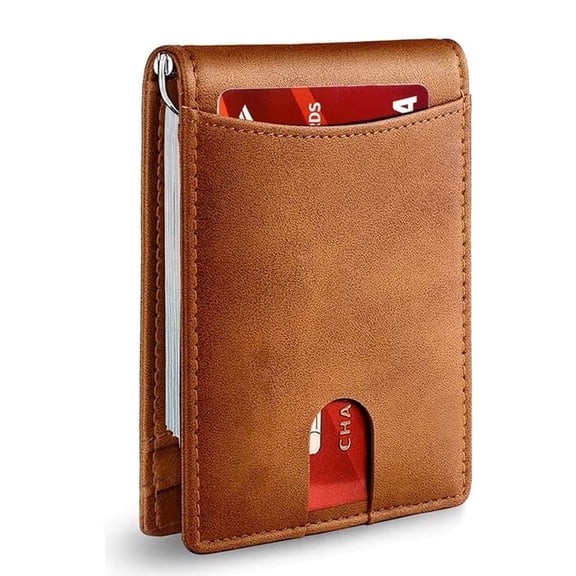 Men’s Slim Wallet – RFID Blocking Bifold with Money Clip, 6 Card Slots, ID Window – Stylish (Chocolate)