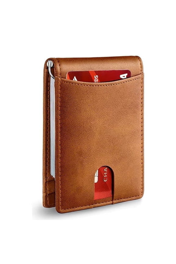 Men’s Slim Wallet – RFID Blocking Bifold with Money Clip, 6 Card Slots, ID Window – Stylish (Chocolate)
