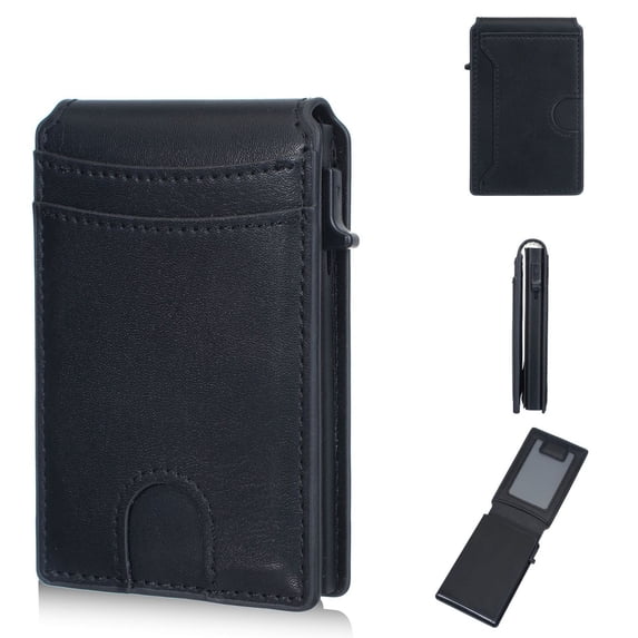 Men's Slim Wallet with RFID Blocking - Minimalist Front Pocket Leather Card Holder with Money Clip, 4-Color Options