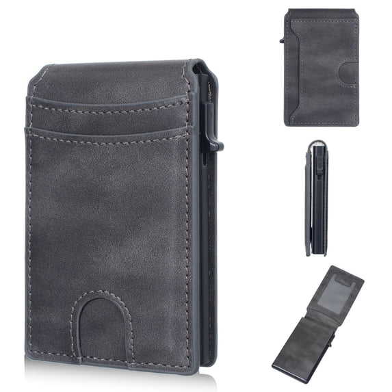 Men's Slim Wallet with RFID Blocking - Minimalist Front Pocket Leather Card Holder with Money Clip, 4-Color Options