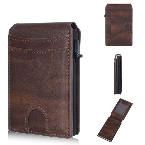 Men's Slim Wallet with RFID Blocking - Minimalist Front Pocket Leather Card Holder with Money Clip, 4-Color Options