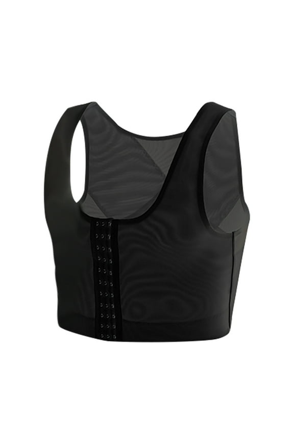 Men's Slimming Body Shaper Chest Binder Flat Compression 3 Rows Clasp Bust Corset Vests Compression Shirts Black