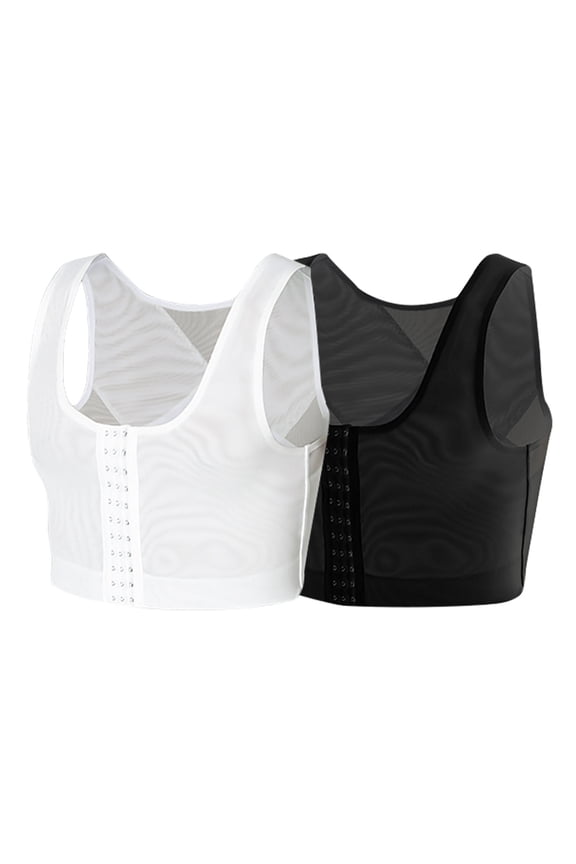 Men's Slimming Body Shaper Chest Binder Flat Compression 3 Rows Clasp Bust Corset Vests Compression Shirts White