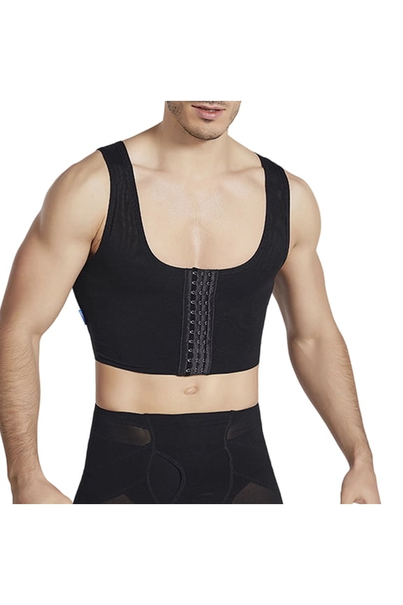 Men's Slimming Body Shaper Chest Vest Binder Flat Compression Shirts 3 Rows Clasp Bust Corset Vests Size 2XL Black