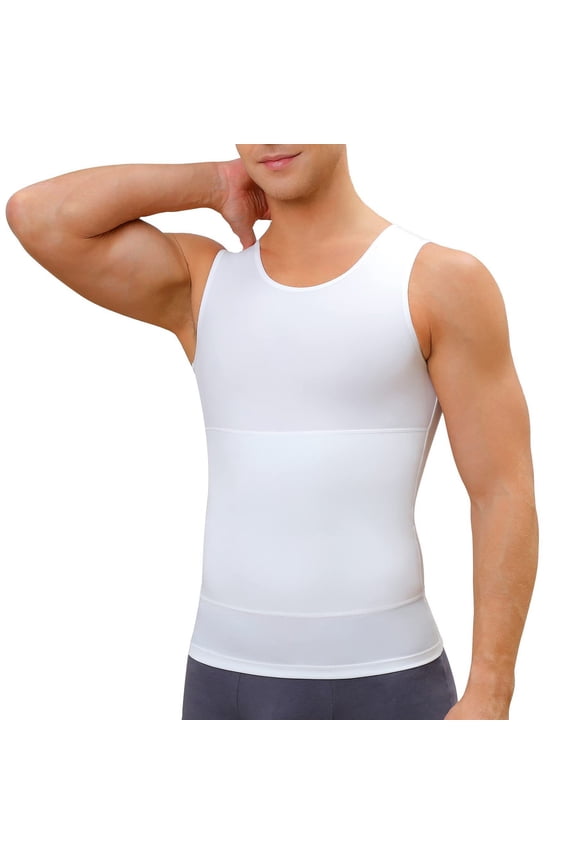 Men's Slimming Body Shaper Vest Tank Tops Shapewear High Elastic Corset Waist Sleeveless Corset Crewneck Basic Tops White