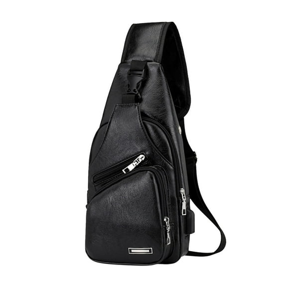 Men's Sling Bag, Business Leather Shoulder Backpacks Campus Travel Crossbody Bag, New Fashion Messenger Bag Lightweight Outdoor Sports with USB Charging Port（Black）
