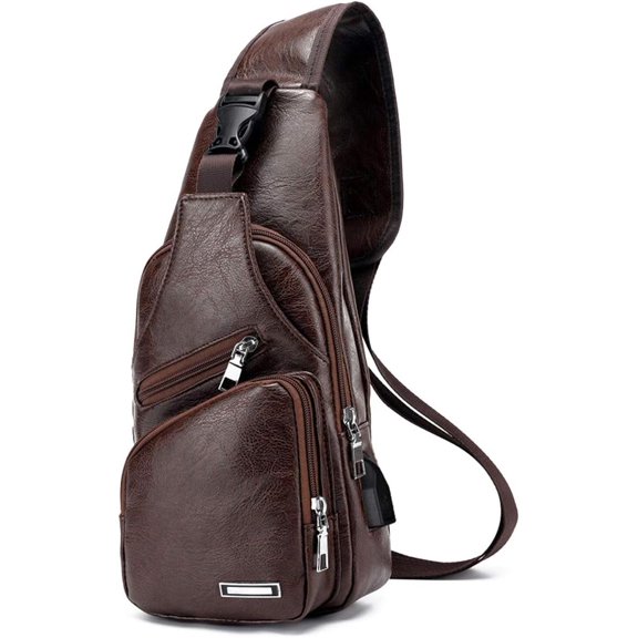 Men's Sling Bag, Business Leather Shoulder Backpacks Campus Travel Crossbody Bag with USB Charging Port ,Dark Brown