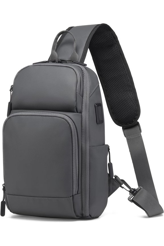 Men's Sling Bag, Convertible Anti Sling Backpack, 11" One Crossbody Backpack with USB Port for Working Travel Daily, Dark Grey