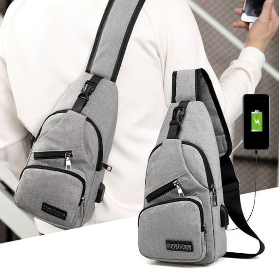 Men's Sling Bag, Fashion Leisure Crossbody Bag for Men, 12.2x 6.5x 2 Inches, Large Capacity Oxford Cloth Bag, with USB Charging Port, for Hiking Camping Outdoor Traveling