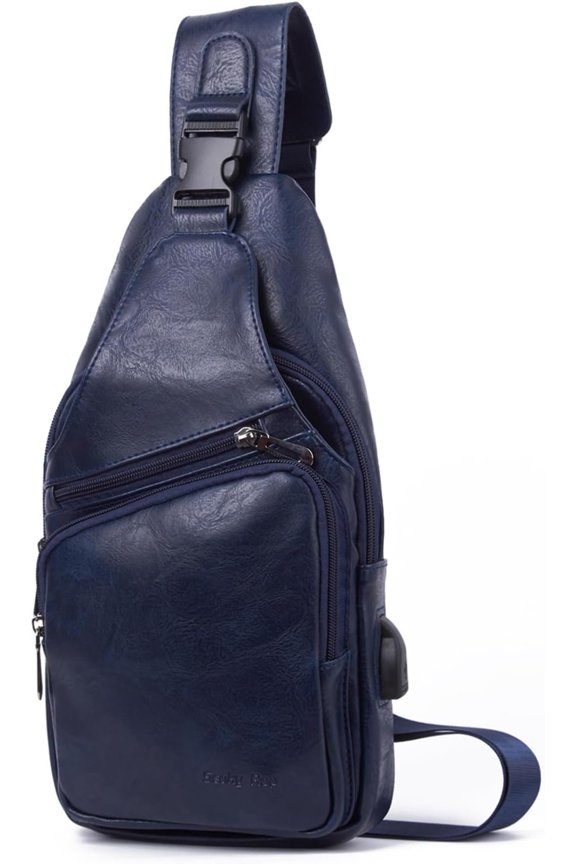 Men's Sling Bag Lightweight  Chest  Crossbody Bag with USB  Port Blue