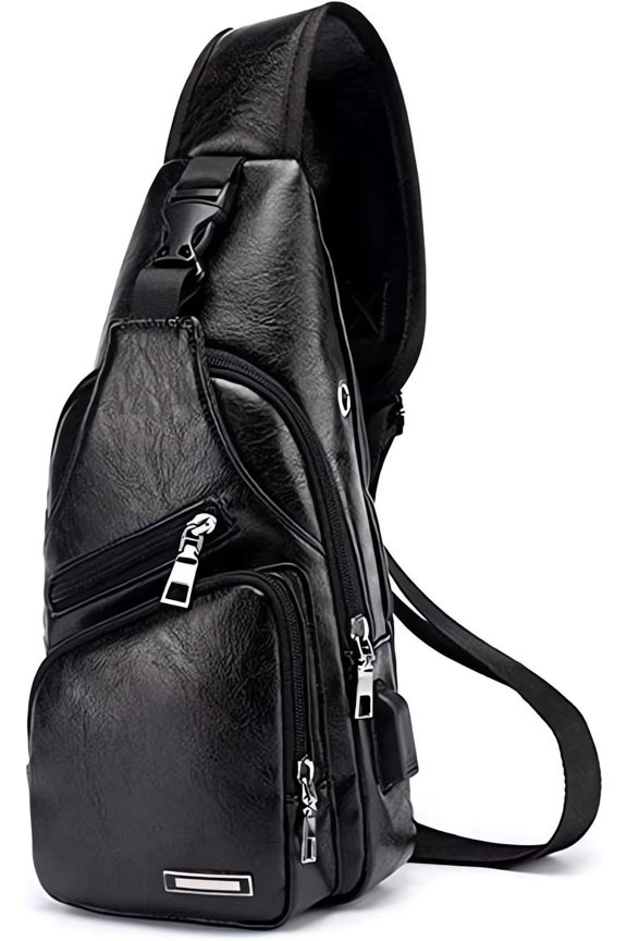 Men's Sling Bag Small Chest Crossbody Bag with USB Port