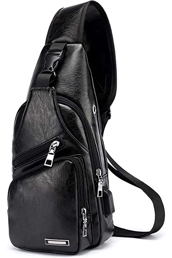 Men's Sling Bag Small Chest Crossbody Shoulder Bag with USB Charging Port