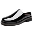 Men's Slip On Backless Mule Dress Shoes, Round Toe Glossy Upper ...