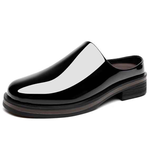Men's Slip On Backless Mule Dress Shoes, Round Toe Glossy Upper ...