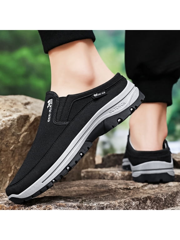 Men's Slip On Breathable Backless Mule Shoes, Lightweight Non Slip Outdoor Walking Clogs Black 11 (CN-47)