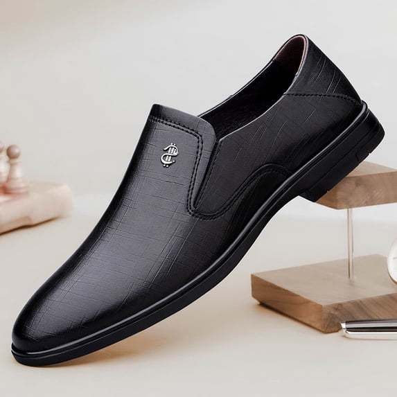 Men's Slip-On Business Dress Shoes, Embossed Formal Leather Loafers