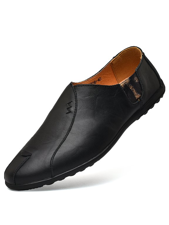 Men's Slip-On Casual Loafers, Adult Male Split Toe Leather Upper with Decorative Side Patch and Low Profile Outsole
