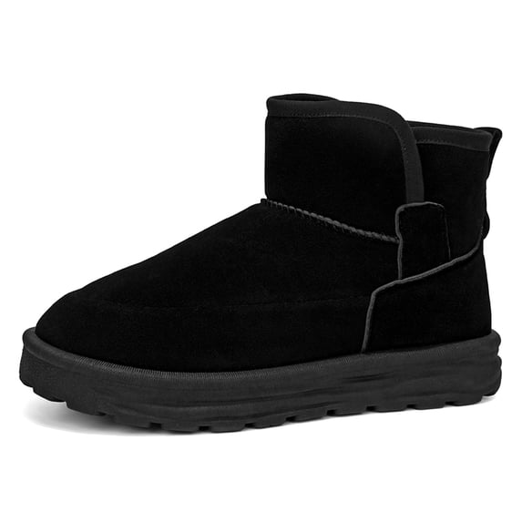 Men's Slip-On Fleece Lined Short Winter Snow Boots, Adult Male Round Toe Suede Upper Footwear with Thick Platform Outsole for Cold Season Daily Wear