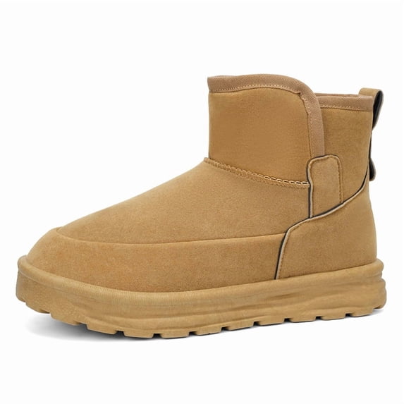 Men's Slip-On Fleece Lined Short Winter Snow Boots, Adult Male Round Toe Suede Upper Footwear with Thick Platform Outsole for Cold Season Daily Wear