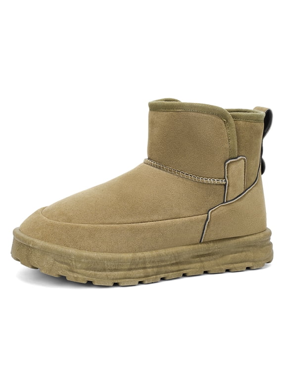 Men's Slip-On Fleece Lined Short Winter Snow Boots, Adult Male Round Toe Suede Upper Footwear with Thick Platform Outsole for Cold Season Daily Wear