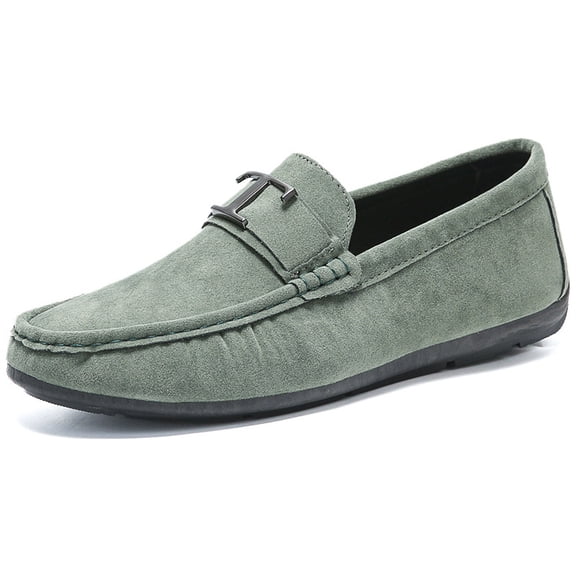 Men's Slip-On Formal Dress Loafers Moccasins - Second-Layer Upper & Rubber Sole, Round Toe Mid-Top British Style Dress Shoes for Weddings, Business, Office - All-Season Casual Wear (Solid Color)