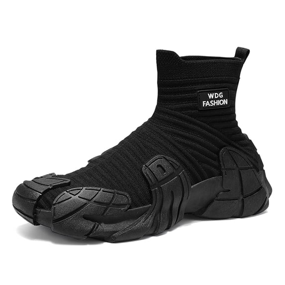 Men's Slip‑On High‑Top Knit Sock Fashion Sneakers, Stretch Knit Upper Pull‑Tab Details Rugged Segmented Grooved Outsole For Street Style And Daily Casual Occasions