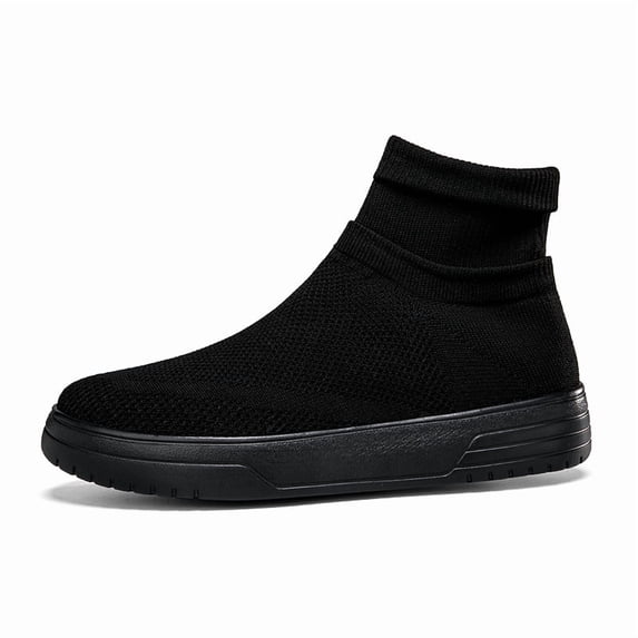 Men's Slip‑On High‑Top Sock Style Casual Sneakers, Stretch Knit Mesh Upper Round‑Toe Thick Platform Outsole Comfort Footwear For Daily Walking And Casual Outing