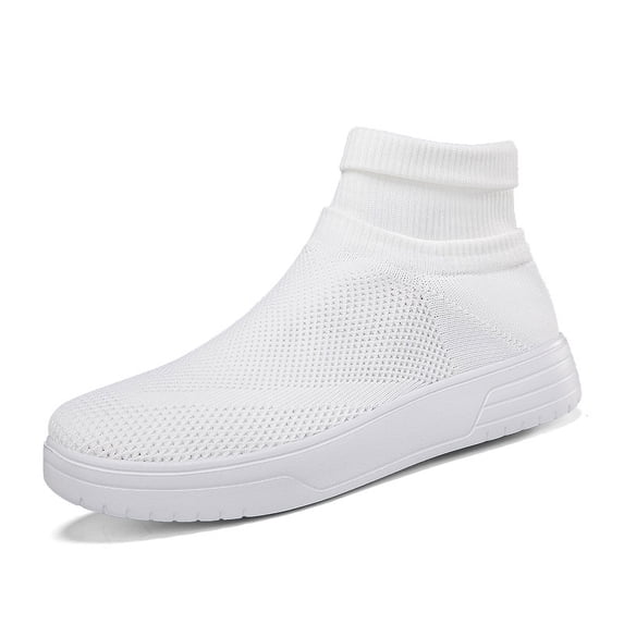 Men's Slip‑On High‑Top Sock Style Casual Sneakers, Stretch Knit Mesh Upper Round‑Toe Thick Platform Outsole Comfort Footwear For Daily Walking And Casual Outing