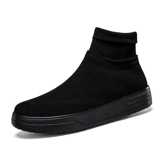 Men's Slip‑On High‑Top Sock Style Casual Sneakers, Stretch Knit Mesh Upper Round‑Toe Thick Platform Outsole Comfort Footwear For Daily Walking And Casual Outing