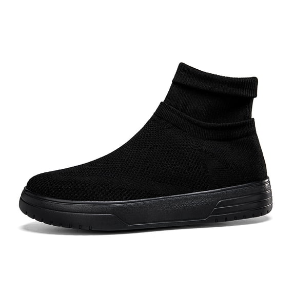 Men's Slip‑On High‑Top Sock Style Casual Sneakers, Stretch Knit Mesh Upper Round‑Toe Thick Platform Outsole Comfort Footwear For Daily Walking And Casual Outing