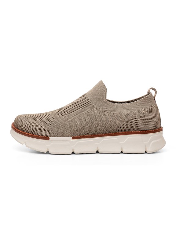 Men's Slip‑On Knit Casual Walking Shoes Stretch Knit Sock Style Upper Rear Pull Tab Segmented Block Midsole Flat Closed Toe Design for Commuting And All‑Day Daily Wear