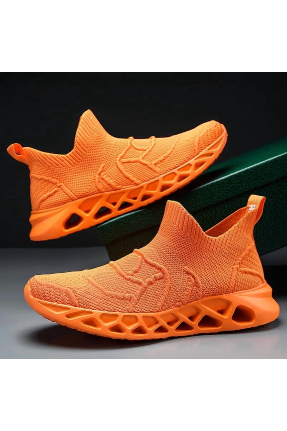 Men's Slip On Knit Sock Sneakers, Grey Marble Pattern Breathable Mesh Hollow Cutout Cushion Sole Casual Athletic Shoes, 2026 Summer New Arrival