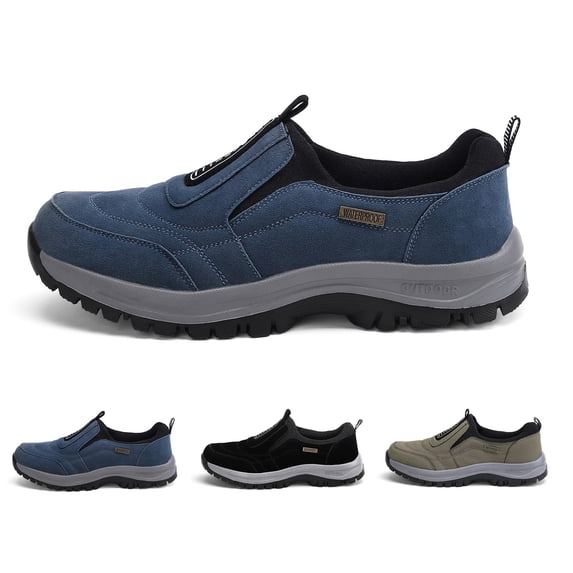 Men's Slip-On Lightweight Work Shoes for Outdoor Hiking Waterproof Canvas Walking Shoes with Arch Support