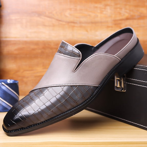 Men's Slip-On Loafer Mules Lightweight Crocodile Texture Dress Shoes with Non-Slip Sole for Indoor Outdoor Business Casual Driving Travel Wear