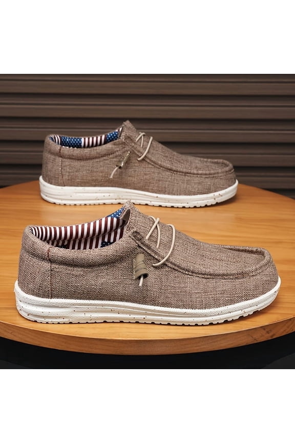 Men's Slip-On Loafer Shoes with Decorative Lace Closure - Non-Slip Sole, Breathable Low-Top Sneakers Suitable for Spring Summer Autumn, Casual Sneakers for, Office to Outdoor Wear - Comfortable Round