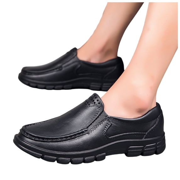 Men's Slip On Loafers Comfortable Wide Toe Box Walking Shoes Slip On Platform Driving Moccasins for Daily Wear Black Size 8.5