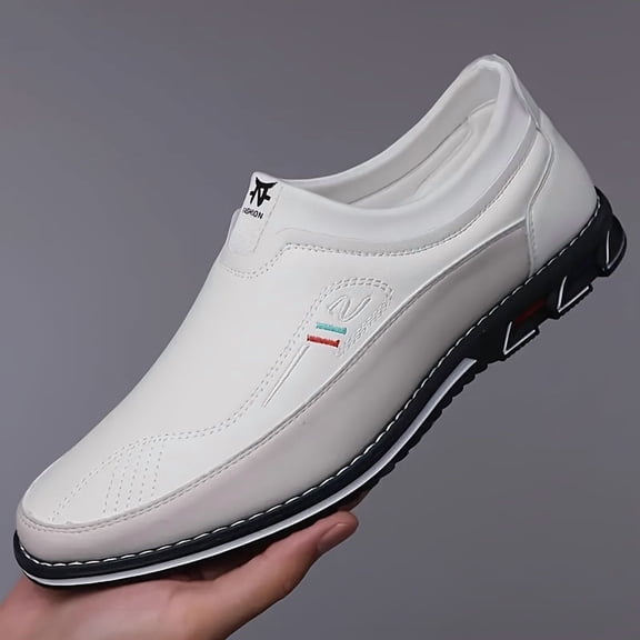 Men's Slip-On Loafers - with Logo Details,Stylish White Casual Shoes Comfortable Thin Rubber Sole for Casual Attire, Pointed Toe Design, Perfect for Spring and Summer
