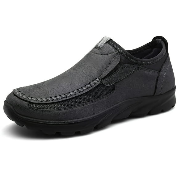 Men's Slip-On Loafers with Non-Slip Sole & Breathable - Slip-Resistant Traction Tread, All-Season Comfort Moccasin Shoes for Walking, Driving, Work & Casual Wear - Easy Slip-On Design, Brown Round