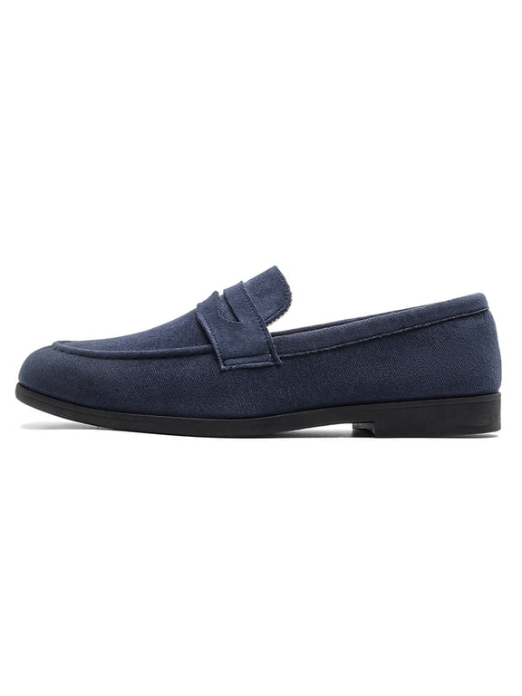 Men's Slip‑On Low‑Top British Style Penny Loafer Shoes, Suede‑Like Upper No Inner Lining Square‑Toe Flat Low‑Profile Outsole Casual Footwear For Summer Daily Occasions