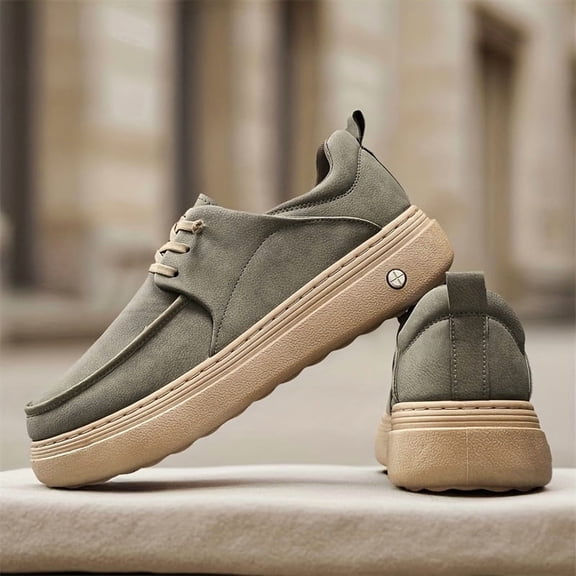 Men's Slip-On Low-Top Casual Shoes with Thick -Slip Rubber Sole & Beige/Brown PU Upper - British Style Round Toe, Cushioned for Office, Semi-Formal & Casual Attire - All-Season Brown Sneakers