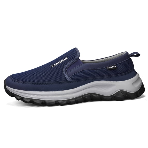Men's Slip‑On Low Top Casual Walking Shoes, Fabric Upper Footwear with Curved Multi‑Tone Rugged Outsole for Daily Strolls and Light Travel Activities