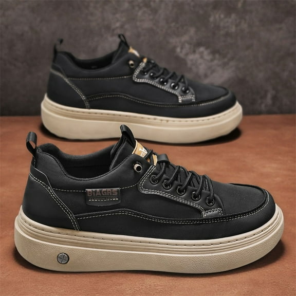 Men's & Slip-On Low-Top Chunky Platform Sneakers - Thick-Soled All-Season Casual Shoes with PU Upper & Rubber Sole, Round Toe Fit, All-Terrain Traction for Urban, Beach, Outdoor (Unisex) - Easy-Clean