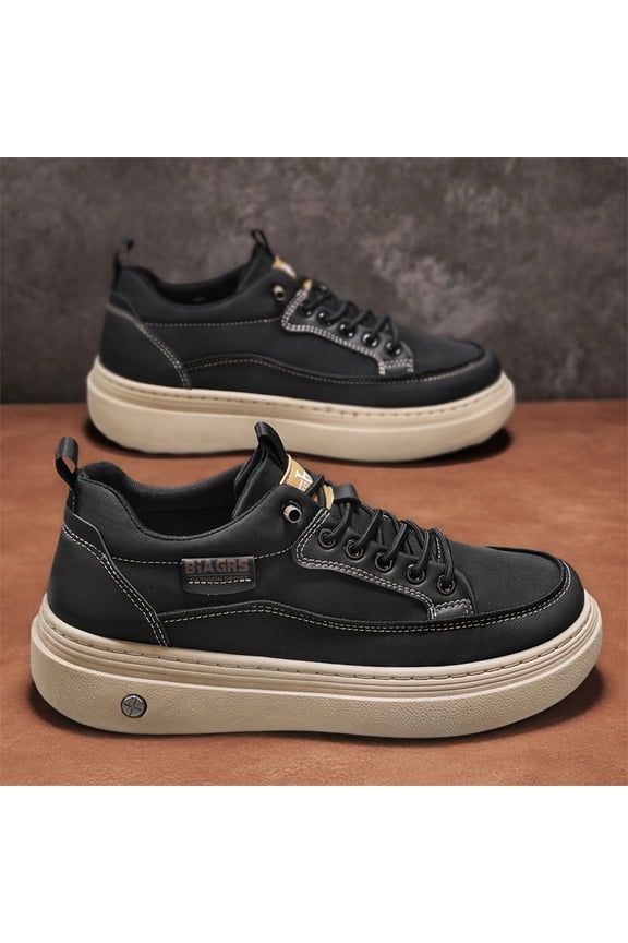 Men's & Slip-On Low-Top Chunky Platform Sneakers - Thick-Soled All-Season Casual Shoes with PU Upper & Rubber Sole, Round Toe Fit, All-Terrain Traction for Urban, Beach, Outdoor (Unisex) - Easy-Clean