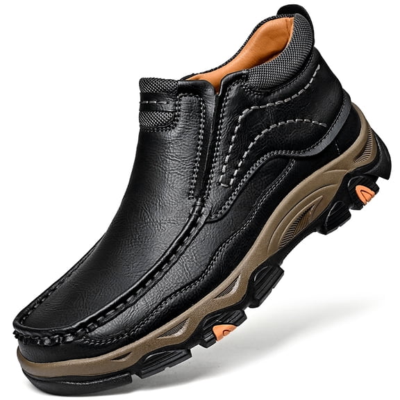 Men's Slip On Mid-top Leather Loafers - Comfortable Casual Walking Shoes for Work Office Dress Outdoor