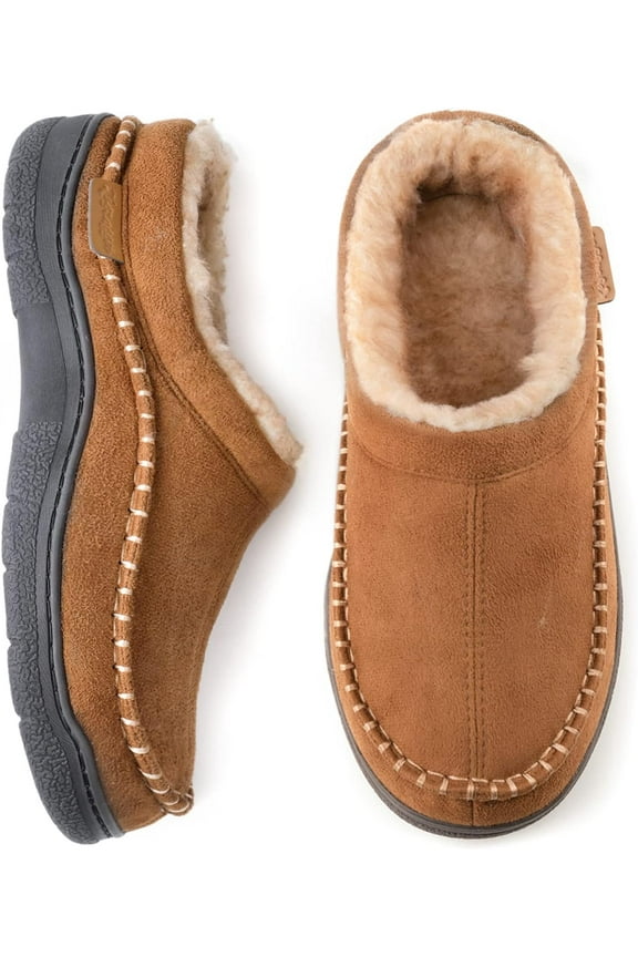 Men's Slip On Moccasin Slippers, Indoor/Outdoor Warm Fuzzy Comfy House Shoes, Fluffy Wide Loafer Slippers