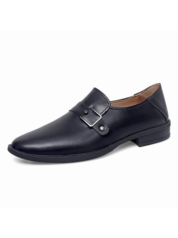 Men's Slip‑On Monk Strap Casual Dress Shoes, Pointed Toe Flat Heel Formal Business Loafers for Daily Dating Occasions