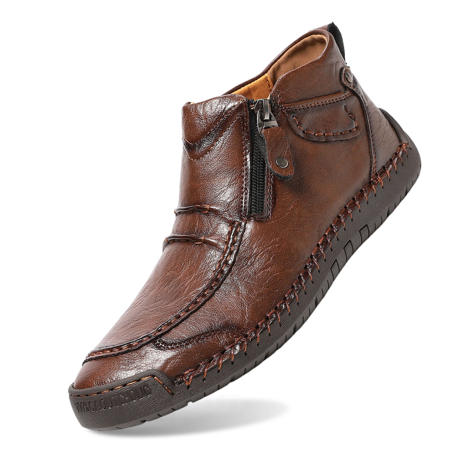 Menâs -On Orthopedic Leather Boots,Menâs Handmade Leather -On Driving Boots,Men Side Zipper Orthopedic Shoes for Driving Hiking